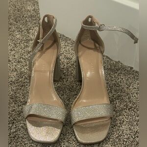 Elegant Champagne Shimmer Heeled Sandals in Really Good Condition